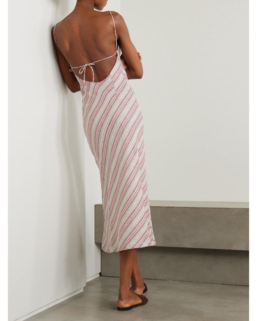 Robe Midi Dos Ouvert En Lin Et Coton Mélangés À Rayures Lison Faithfull The Brand en coloris Pink