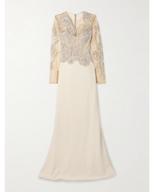 Georges Hobeika Natural Crystal-Embellished Tulle And Faille Gown