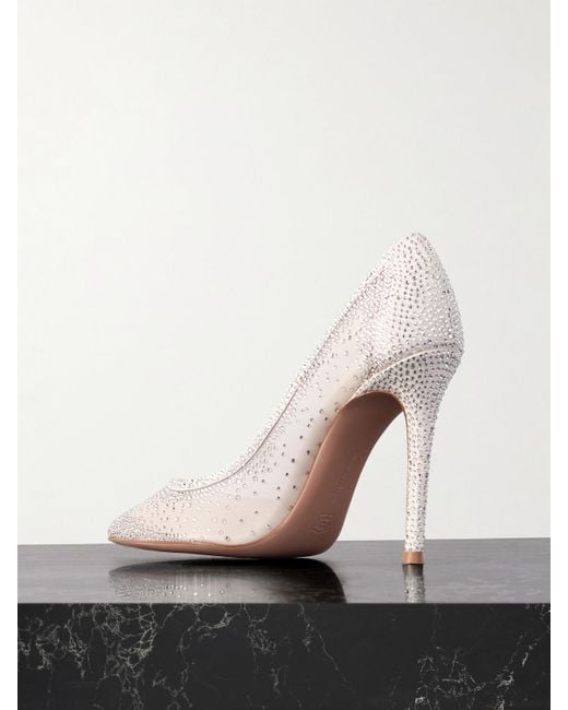 Gianvito Rossi Natural Rania 85 Crystal-Embellished Suede-Trimmed Organza Pumps