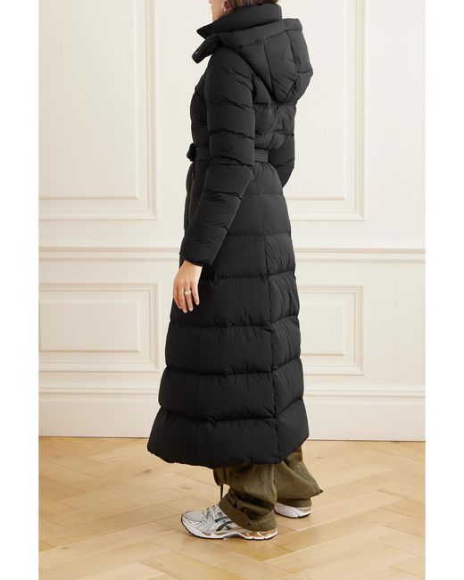 Mackage Black Net Sustain Calina-City Belted Hooded Quilted Recycled-Shell Down Coat