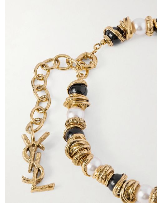 Saint Laurent Natural Tone Pearl-Like Bracelet