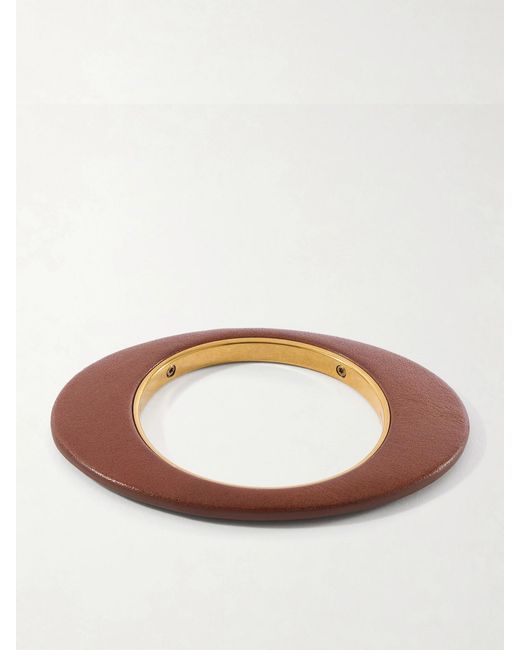 Saint Laurent Brown Blade Logo-Engraved-Tone And Leather Bangle