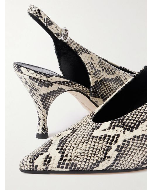 Aeyde White Carla Snake-Effect Leather Slingback Pumps