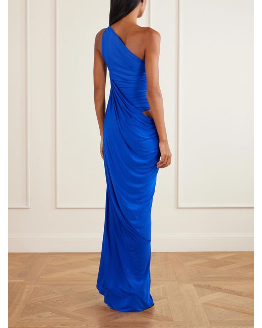Alex Perry Blue One-Shoulder Gathered Mesh And Jersey Gown