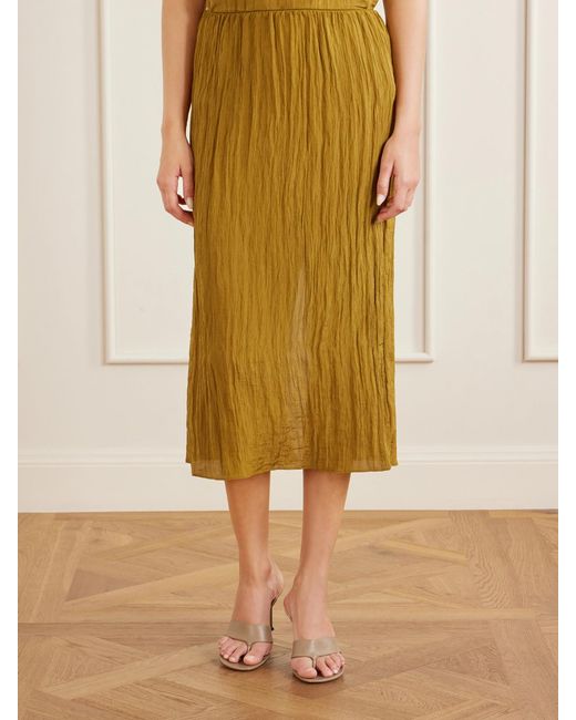Tibi Green Crinkle Charmeuse Midi Skirt