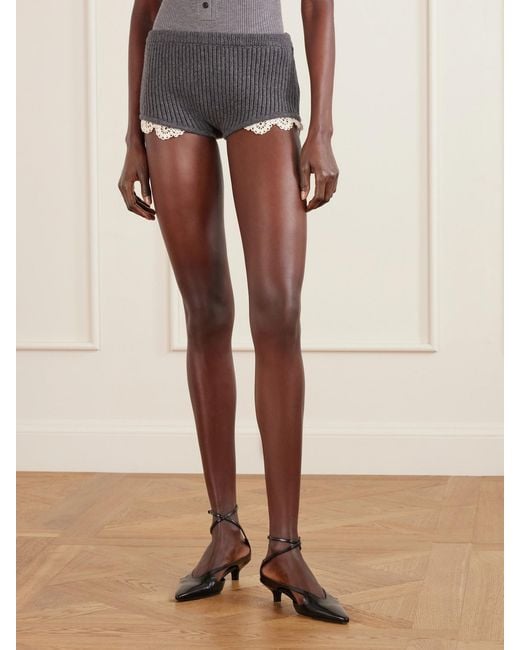 Magda Butrym Gray Crochet-Trimmed Knitted Cashmere Shorts