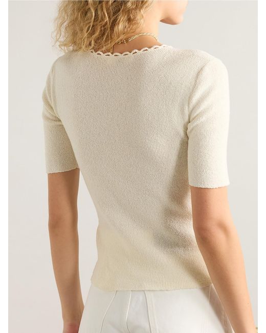 Chloé Natural Picot-Trimmed Ribbed Cotton-Blend Bouclé T-Shirt