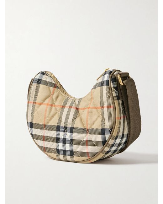 Burberry Natural Schultertasche Aus Gestepptem Twill Mit Karomuster Und Lederbesätzen