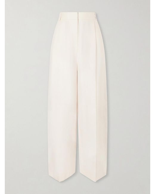 Loro Piana White Lodger Linen And Wool-Blend Wide-Leg Pants