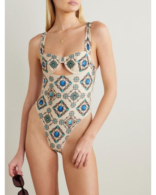 Agua Bendita White Citrino Platero Cutout Printed Recycled Underwired Swimsuit