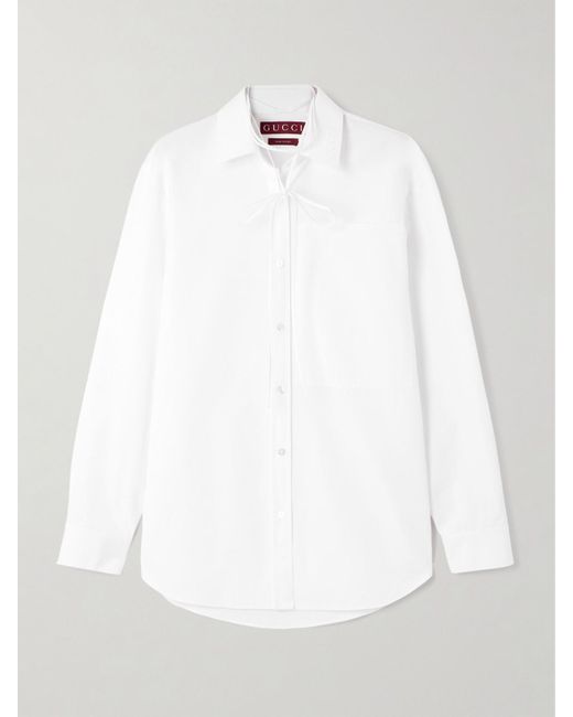 Gucci White Hemd Aus Baumwollpopeline Mit Bändern
