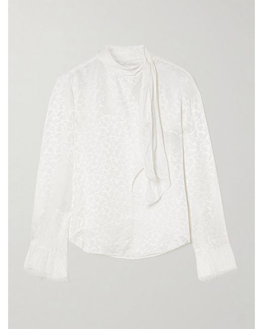Isabel Marant White Raphaella Pussy-Bow Paisley-Print Satin-Jacquard Blouse