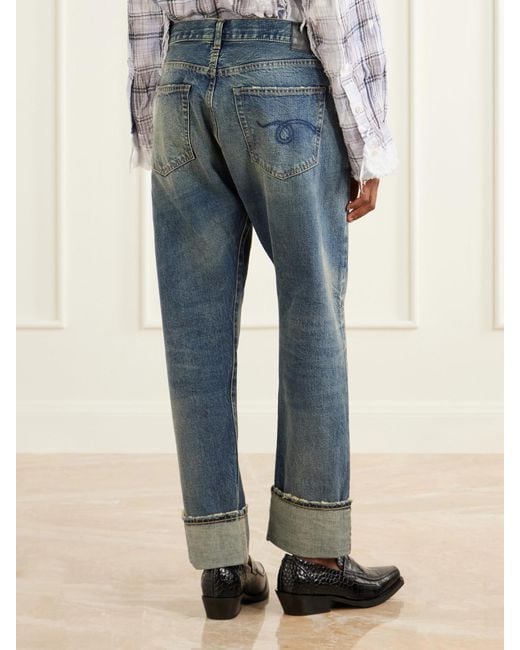 R13 Blue Cuffed Crossover Jean X Straight-Leg Jeans