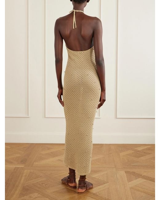 Staud White Isola Embellished Crocheted Cotton Halterneck Maxi Dress