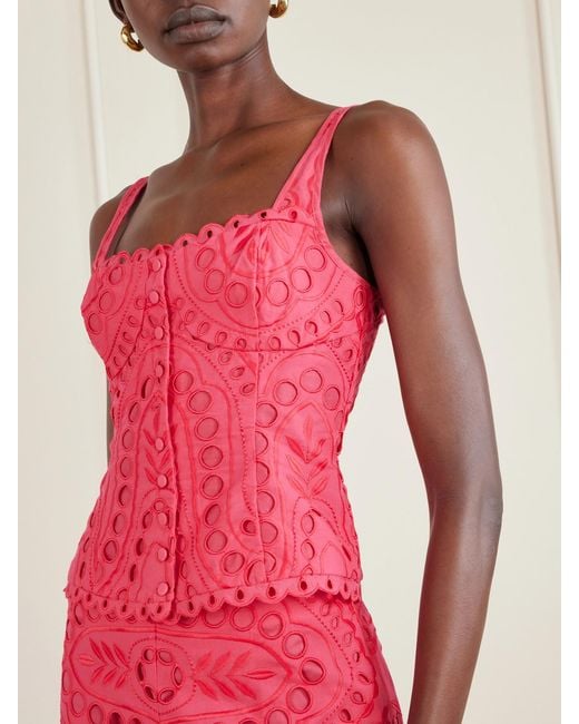 Charo Ruiz Red Nereus Cropped Broderie Anglaise Cotton-Blend Top