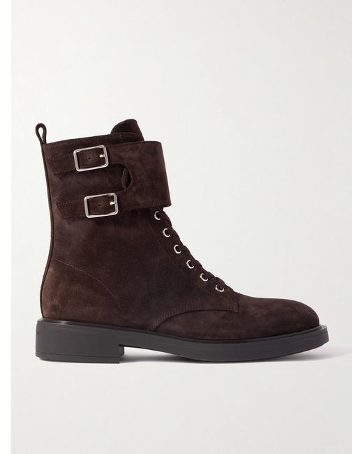 Gianvito Rossi Brown Ripley Buckled Suede Ankle Boots