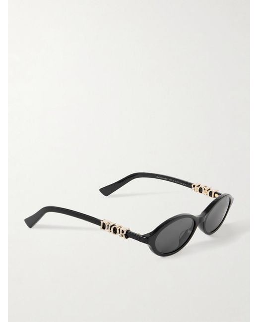 Dior Black Diortreasure R1I Embellished Oval-Frame Acetate Sunglasses