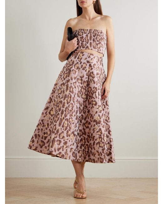 Cara Cara Red Mimosa Leopard-Brocade Midi Skirt