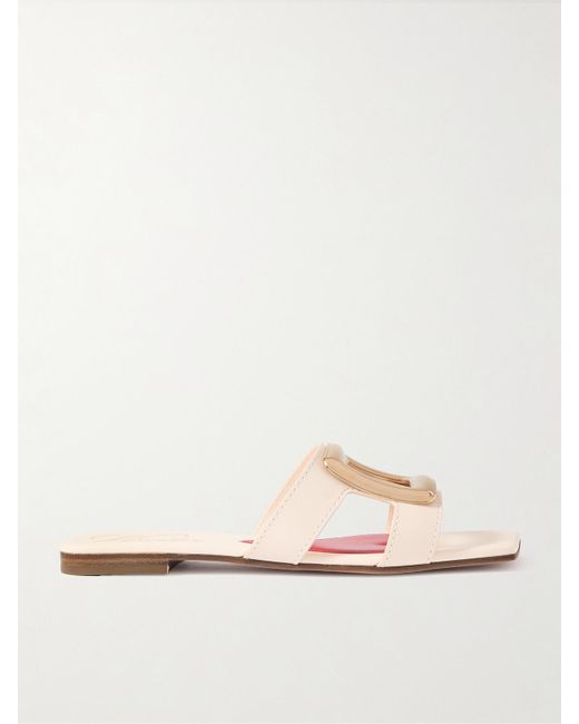 Roger Vivier Natural Nagoya Embellished Cutout Leather Slides