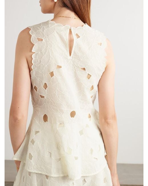 Ulla Johnson Natural Ali Cutout Embroidered Cotton-Voile Top