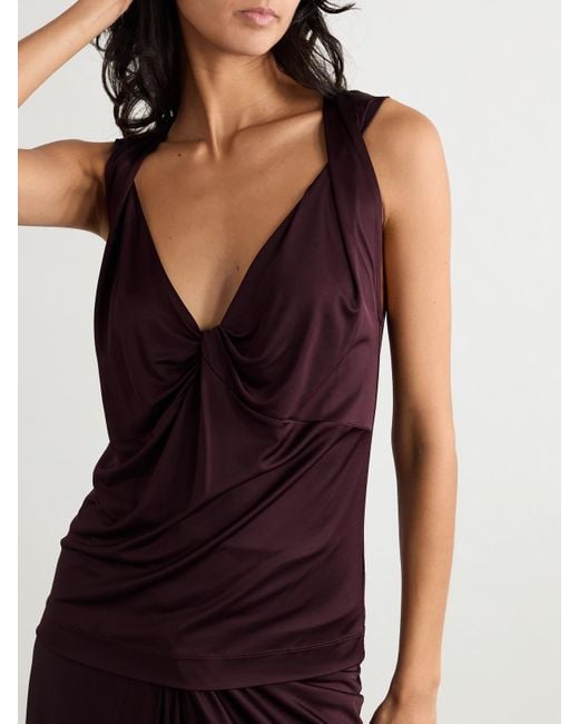 Dries Van Noten Purple Oberteil Aus Glänzendem Jersey Mit Twist-Details