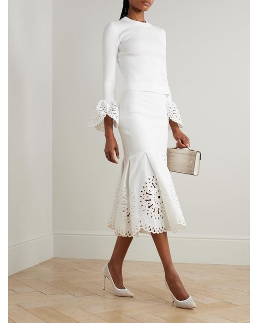 Jonathan Simkhai White Cotton-Blend Guipure Lace And Knitted Midi Skirt
