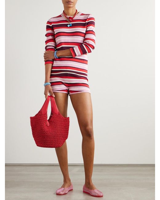 LaDoubleJ Red Striped Ribbed Cotton And Cashmere-Blend Sweater