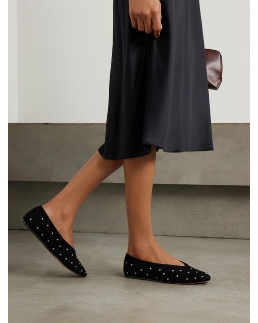 Le Monde Beryl Black Regency Crystal-Embellished Suede Ballet Flats