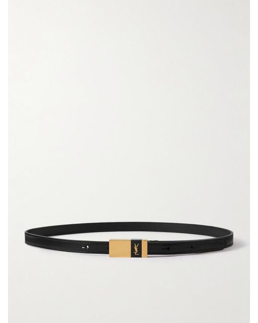 Saint Laurent White Cassandre Gürtel Aus Leder