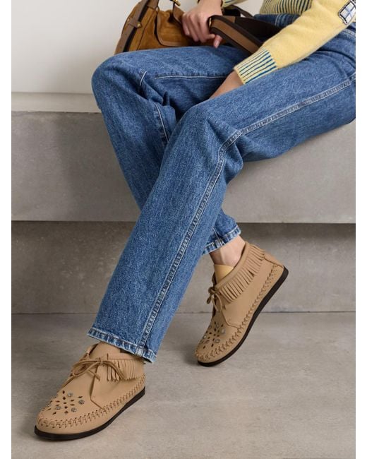 Isabel Marant Natural Felsa Fringed Embellished Suede Ankle Boots