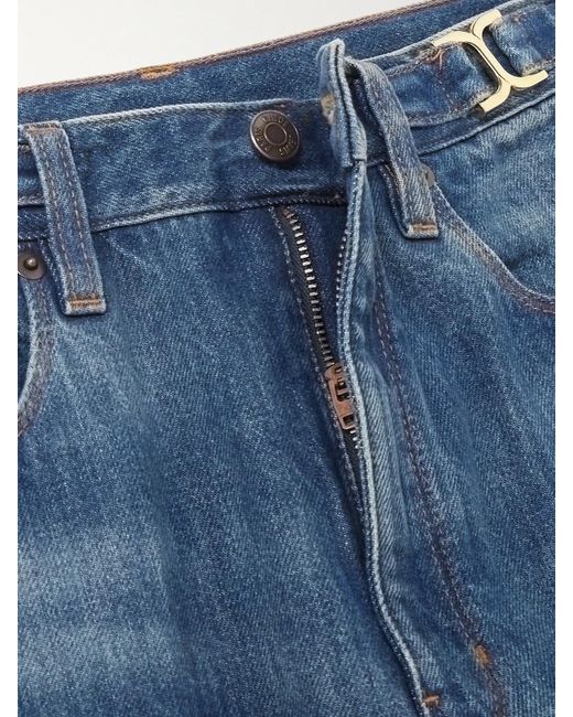 Chloé Blue Embellished Mid-Rise Straight-Leg Organic Jeans