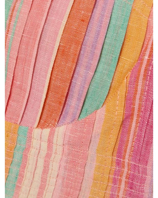 Emporio Sirenuse Pink Dalia Bustier Aus Gestreiftem Leinen Mit Biesen Und Fransen