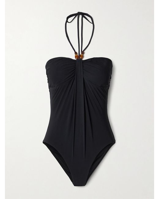 Zimmermann Black Wylie Draped Halterneck Swimsuit