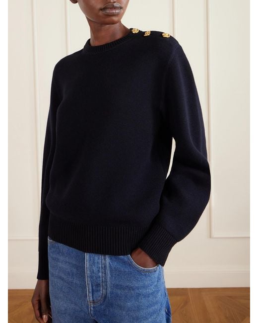 Bottega Veneta Blue Embellished Wool And Cotton-Blend Sweater