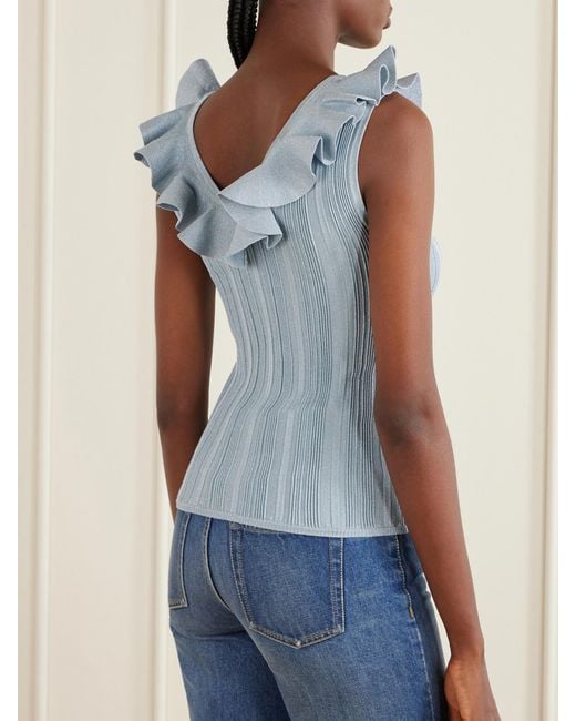 Zimmermann Blue Aster Metallic Ruffled Top