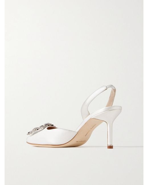 Manolo Blahnik Natural Hangisli 70 Crystal-Embellished Satin Slingback Pumps