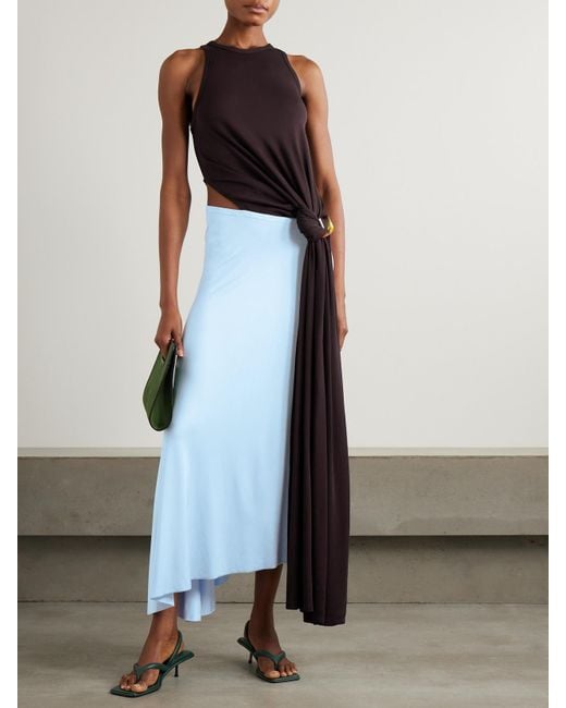 Robe Midi En Jersey Bicolore À Découpe Et À Ornement Victoria Beckham en coloris Blue