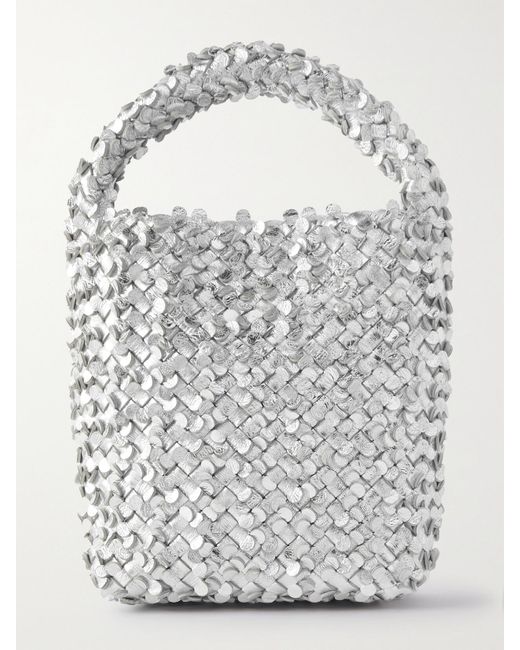 Bottega Veneta Gray Cabat Small Intrecciato Metallic Leather Bucket Bag