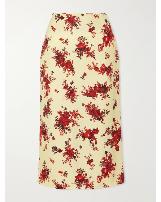 Jil Sander White Floral-Print Satin Midi Skirt
