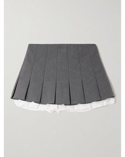 ShuShu/Tong Gray Layered Pleated Cotton Poplin-Trimmed Grain De Poudre Mini Skirt