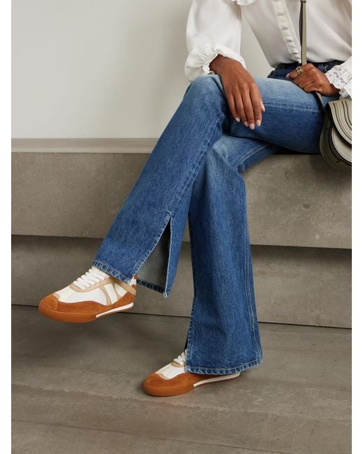 Chloé White Kick Sneakers Aus Mesh Mit Besätzen Aus Leder Und Veloursleder