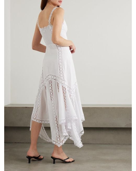 Charo Ruiz White Blossel Midikleid Aus Voile Aus Einer Baumwollmischung Mit Einsätzen Aus Guipure-Spitze