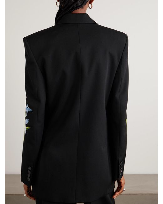 Stella McCartney Black Oversized Double-Breasted Embroidered Wool-Twill Blazer
