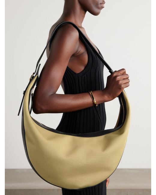 Khaite Metallic Augustina Leather-Trimmed Canvas Shoulder Bag