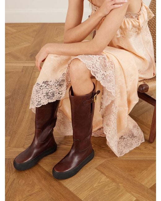 Chloé Brown Delia Leather Knee Boots