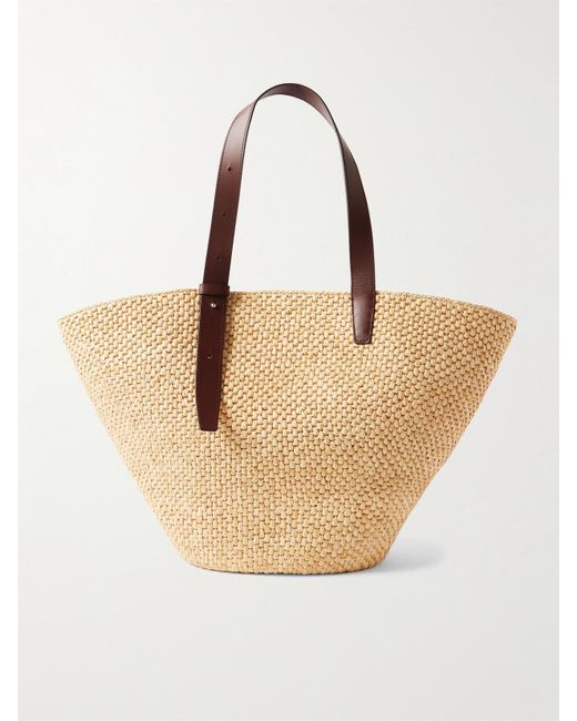 LIE STUDIO Natural Bianca Large Leather-Trimmed Raffia Tote