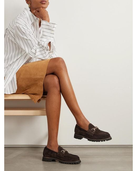 Gucci Brown Sylke Horsebit-Detailed Suede Loafers