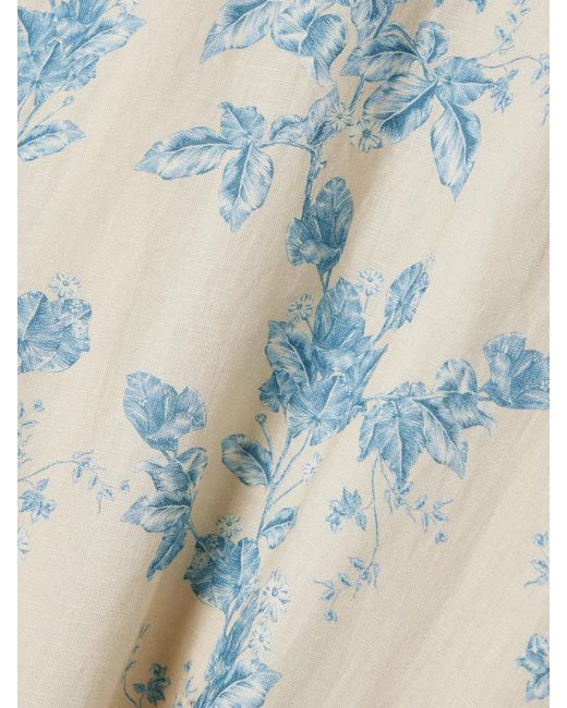 Agua Bendita Blue Bergamota Bougainvillea Embellished Floral-Print Linen Midi Skirt