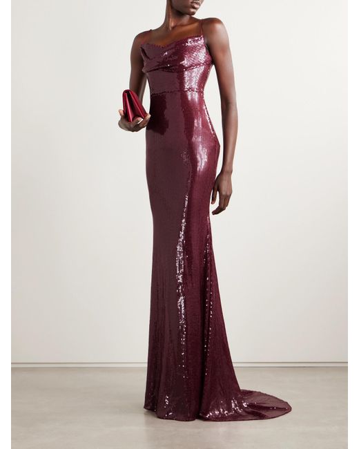 Alex Perry Purple Draped Sequined Tulle Gown