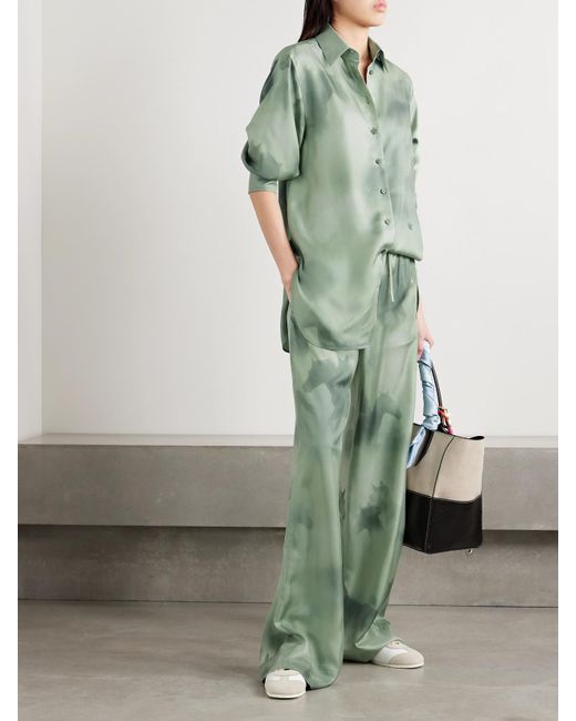 Stella McCartney Green Oversized-Hemd Aus Bedrucktem Bioseiden-Twill